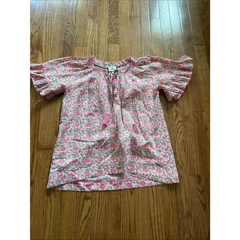 Tuckernuck Pink Floral Print Short Sleeve Blouse Women’s Sz XS
